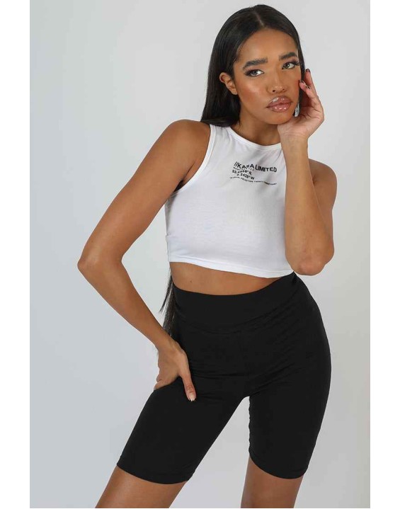 Kaiia Print Racer Crop Top White