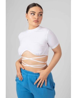 Underbust Detail Strappy Crop Top White