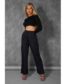 Open Chain Back Knitted Crop Top Black