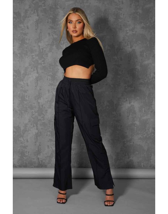 Open Chain Back Knitted Crop Top Black