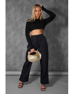 Open Chain Back Knitted Crop Top Black