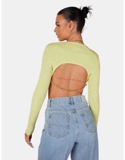 Open Chain Back Knitted Crop Top Lime