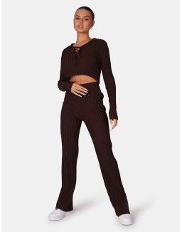 Lace Up Ribbed Crop Top Chocolate