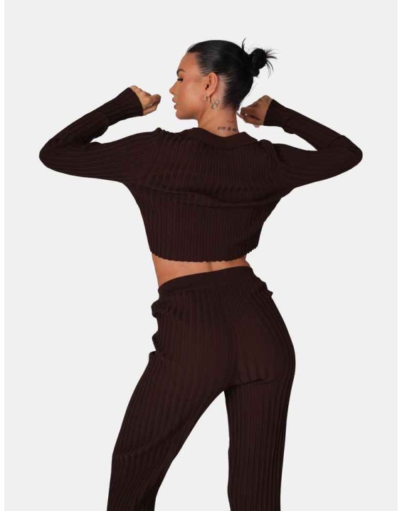 Lace Up Ribbed Crop Top Chocolate
