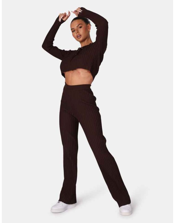 Lace Up Ribbed Crop Top Chocolate