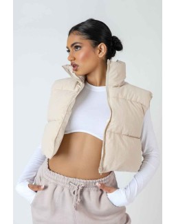 Cropped Puffer Gilet Stone