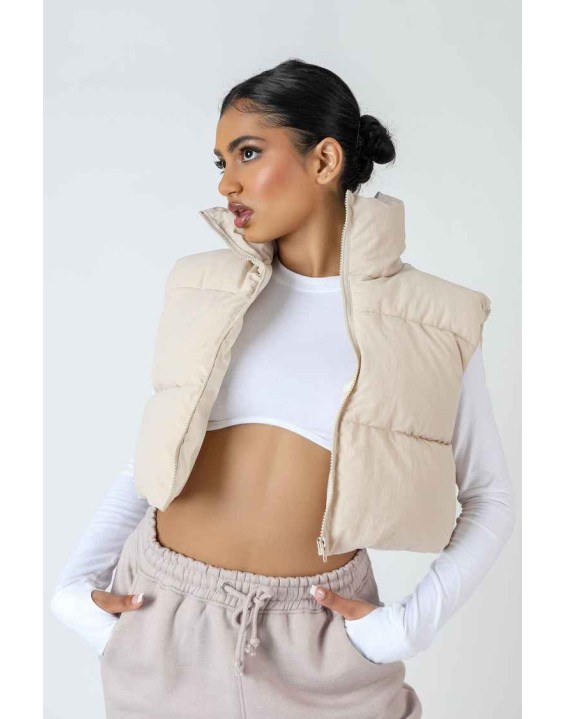 Cropped Puffer Gilet Stone