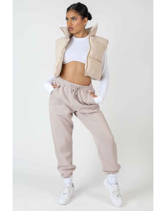 Cropped Puffer Gilet Stone
