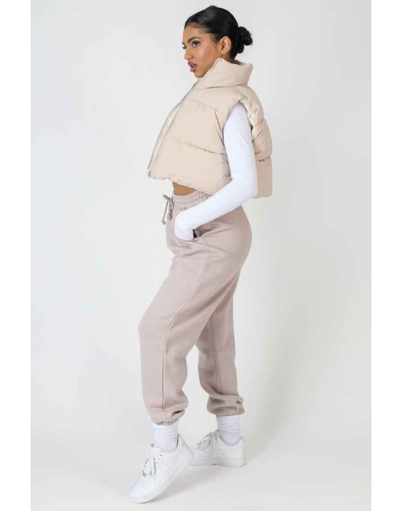 Cropped Puffer Gilet Stone