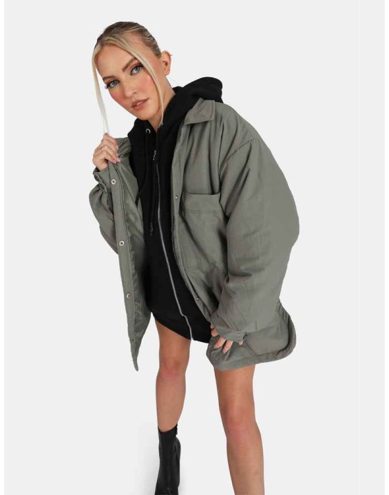 Padded Oversized Shacket Slate