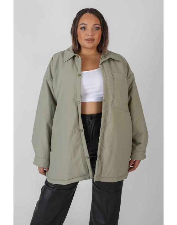 Curve Padded Oversized Shacket Elm