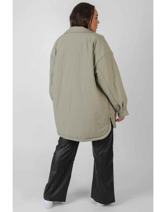 Curve Padded Oversized Shacket Elm