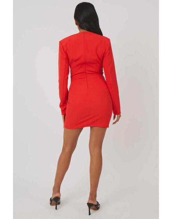 Plunge Front Drape Dress Red
