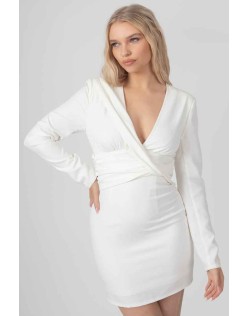Plunge Front Drape Dress Ivory