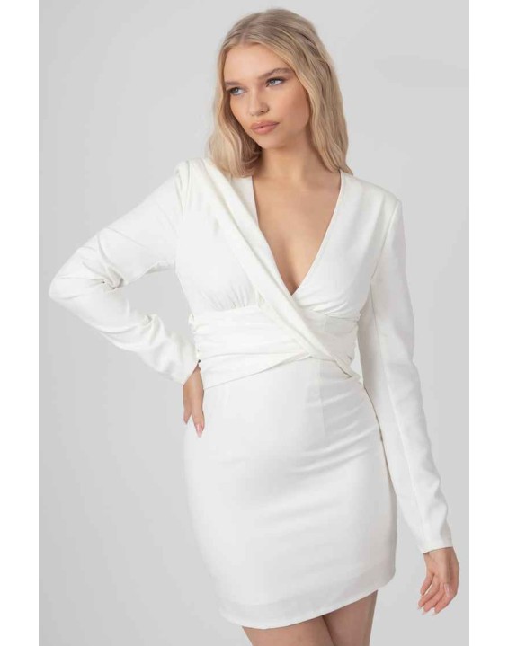 Plunge Front Drape Dress Ivory