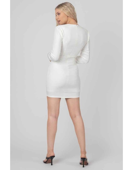 Plunge Front Drape Dress Ivory