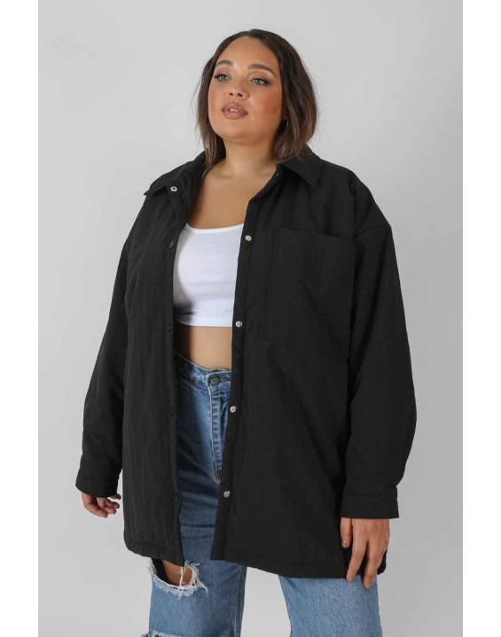 Curve Padded Oversized Shacket Black