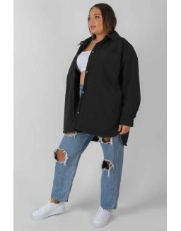 Curve Padded Oversized Shacket Black