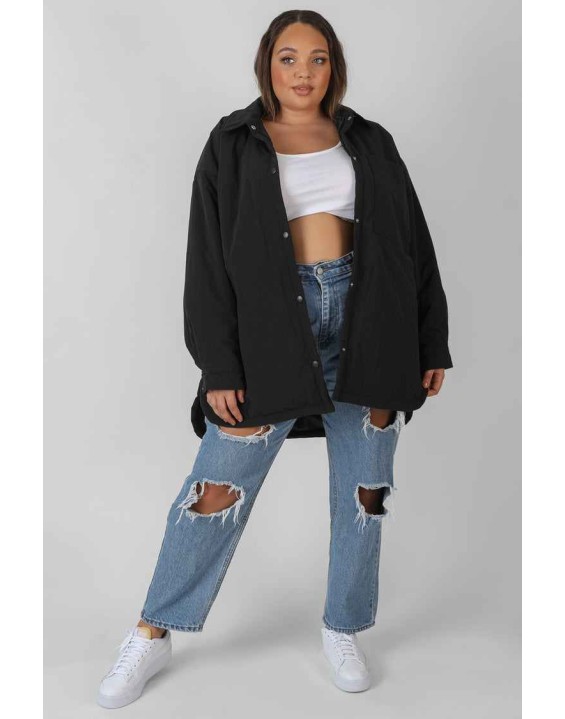 Curve Padded Oversized Shacket Black