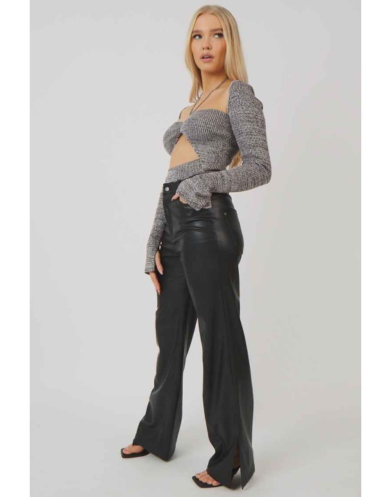 Space Dye Cut Out Strappy Long Sleeve Bodysuit Brown