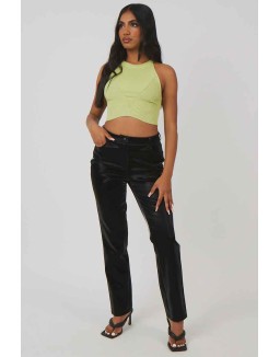 Knitted High Neck Racer Crop Top Lime