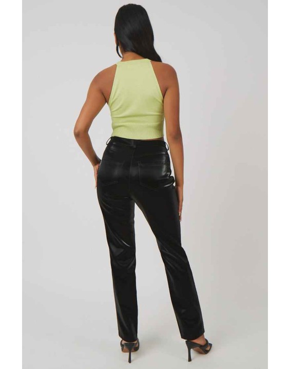 Knitted High Neck Racer Crop Top Lime