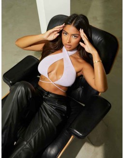 Wrap Front Halter Crop Top Lilac