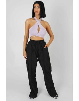 Wrap Front Halter Crop Top Lilac