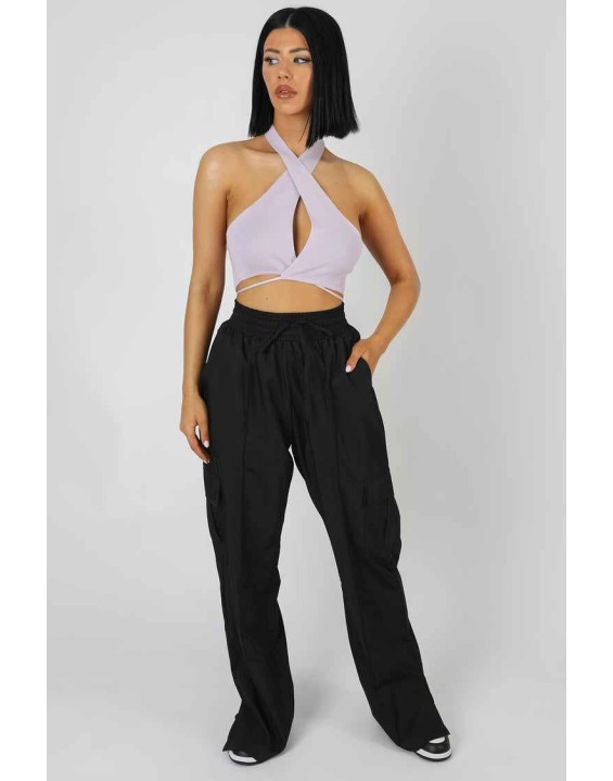 Wrap Front Halter Crop Top Lilac
