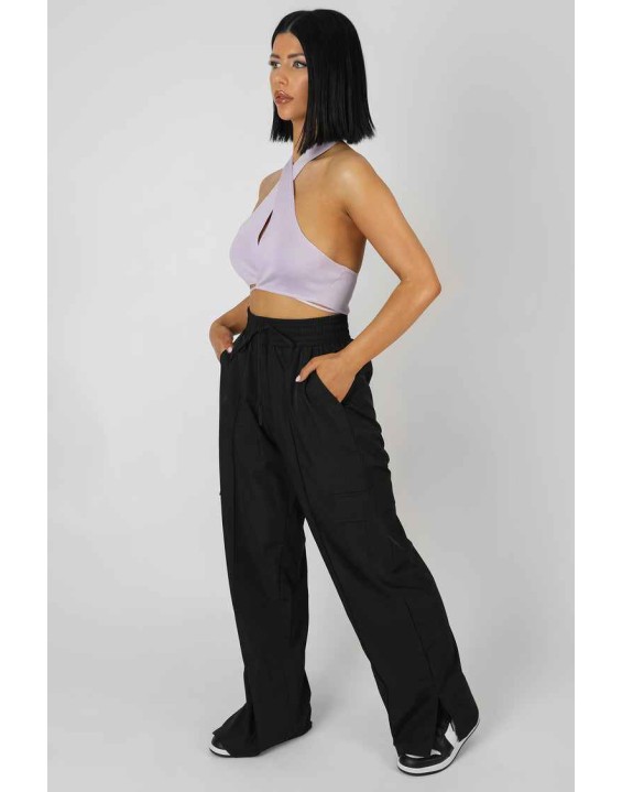 Wrap Front Halter Crop Top Lilac