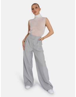 Sheer Knit Roll Neck Top In White