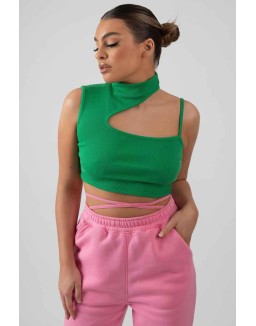 High Neck Cut Out Strappy Bralet Green