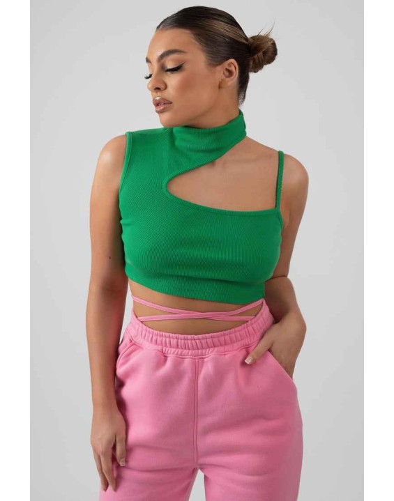 High Neck Cut Out Strappy Bralet Green