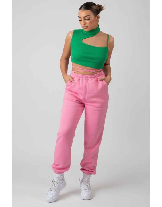 High Neck Cut Out Strappy Bralet Green