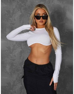 Long Sleeve Underbust Crop Top White