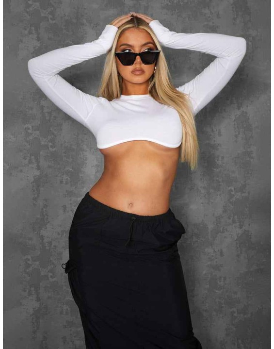 Long Sleeve Underbust Crop Top White