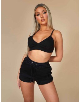 Triangle Ribbed Bralet Black