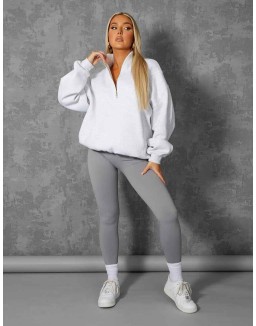 Oversized Half Zip Pullover Pocket Front Sweatshirt Oatmeal Marl