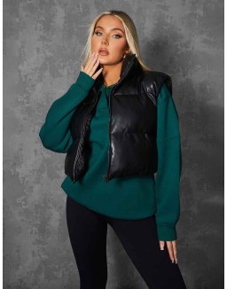Pu Cropped Gilet Black