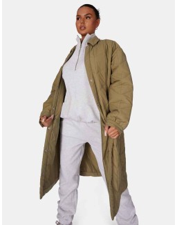 Chevron Quilted Longline Jacket Khaki