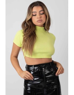 High Neck Tie Back Crop Top Lime
