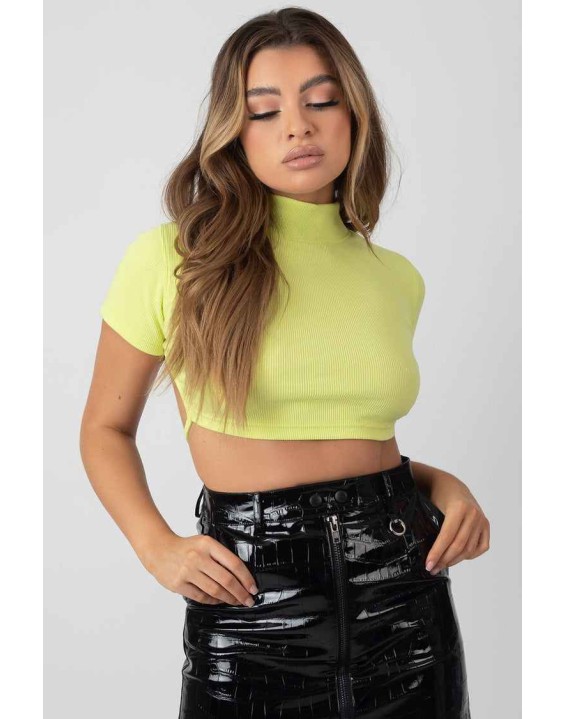 High Neck Tie Back Crop Top Lime