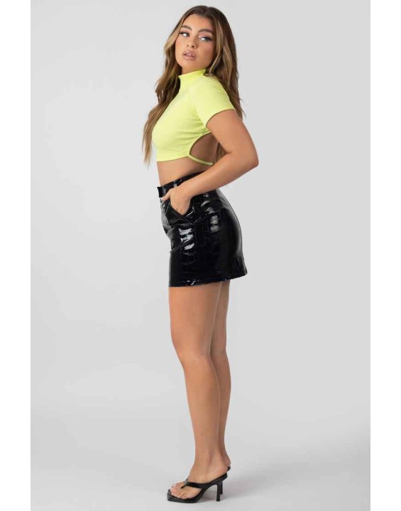 High Neck Tie Back Crop Top Lime