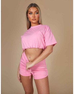 Elasticated Waist Cropped T-Shirt Pink