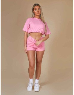 Elasticated Waist Cropped T-Shirt Pink