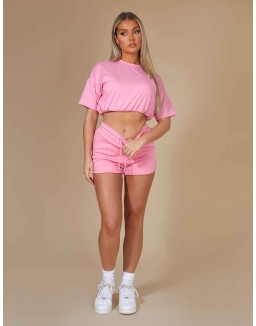 Elasticated Waist Cropped T-Shirt Pink