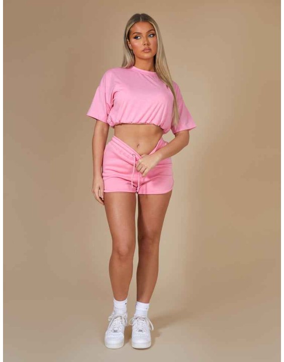 Elasticated Waist Cropped T-Shirt Pink