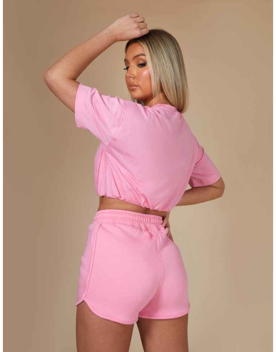 Elasticated Waist Cropped T-Shirt Pink