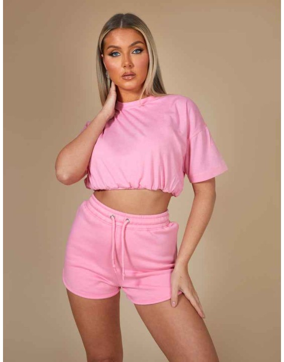 Elasticated Waist Cropped T-Shirt Pink
