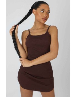 Strappy Mini Curved Hem Dress Coffee